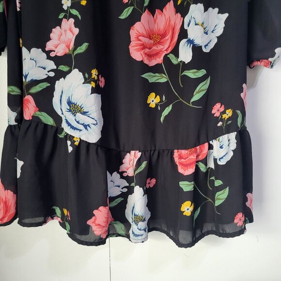 OLD NAVY FLORAL DRESS WOMENS M BLACK with Slip Ruffle Long Sleeve - Picture 3 of 10